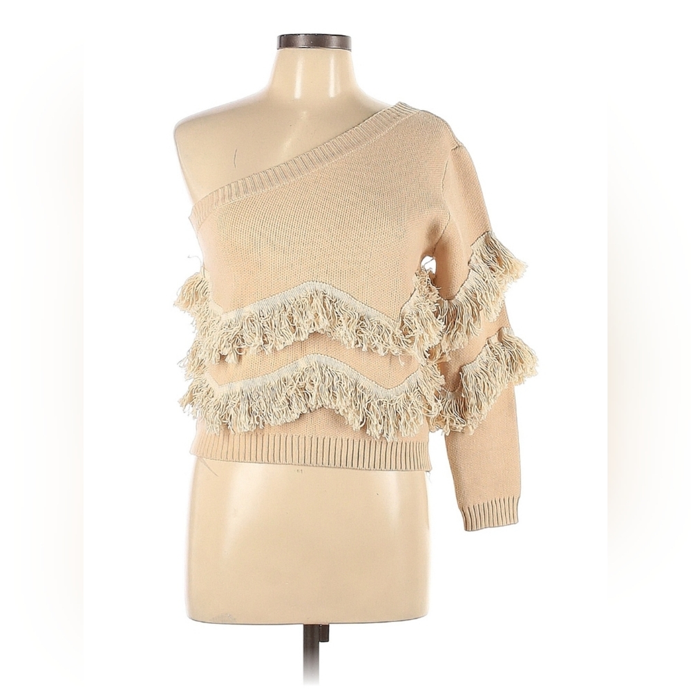 Pink lily fringed one shoulder sweater